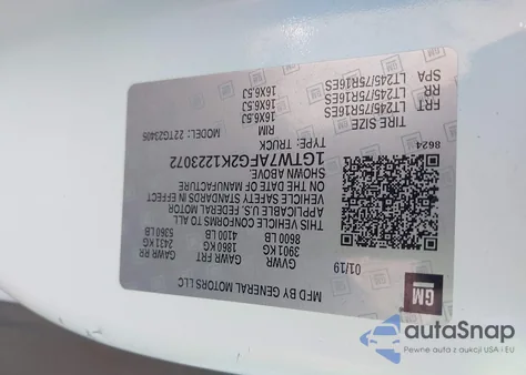 2019 GMC Savana 2500 Work Van из США, поврежденный, VIN 1GTW7AFG2K1223072